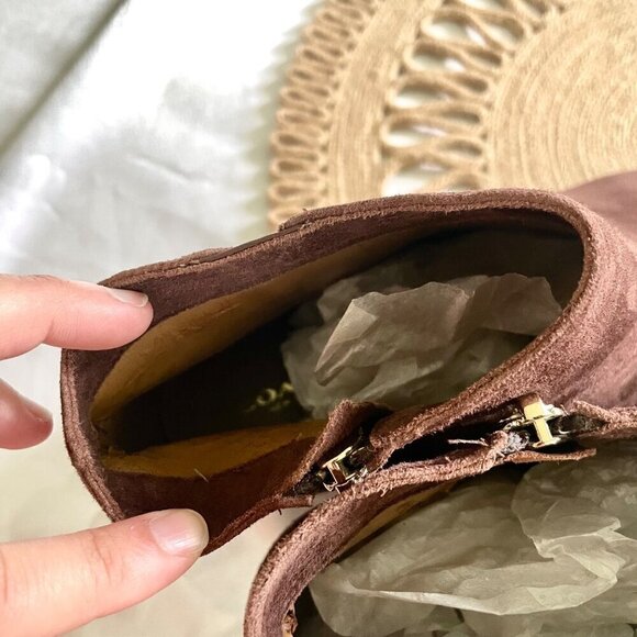 Coach Maya Suede Polished Calf Ankle Wedge Boots Brown Size 10 Q5328 - Picture 9 of 13